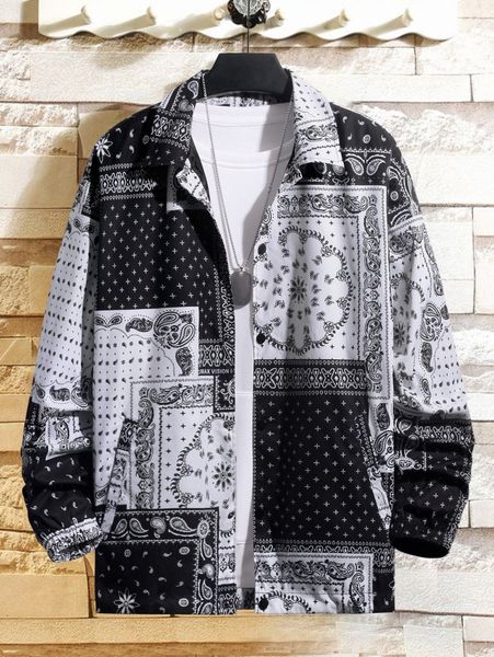 

men paisley scarf print jacket without tee a58w#, Black;brown