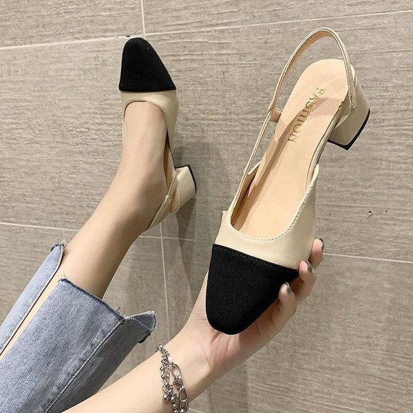 

plus size34-39 women round toe sandals ladies fashion high square heels casual genuine leather designer brand shoes buckle strap, Black