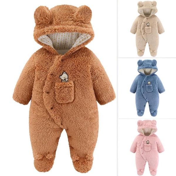 

jumpsuits baby foot wrap one-piece jumpsuit winter born boys girls warm cotton velvet romper super cute animal fashion pocket clothes, Blue