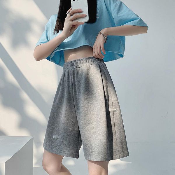 

women's shorts solid color high waist out wear sports women summer loose straight students leisure wide leg fashion trend, White;black