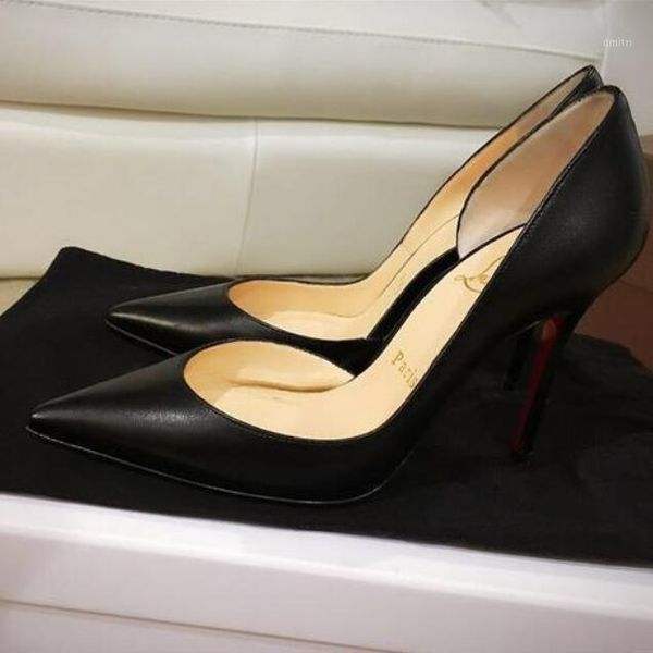 

dress shoes 2021 brand pumps women pointed toe high heel 8cm 10cm 12cm red shiny bottoms classics genuine leather women's, Black
