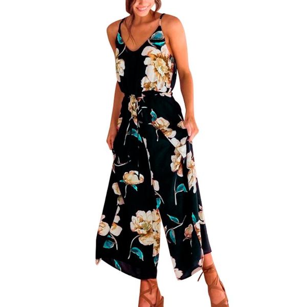 

women's jumpsuits & rompers womens ladies strappy floral printing sling long trouser jumpsuit one piece costumes loose harajuku holiday, Black;white