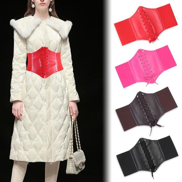 

Belts Women Charm Wide Corset Waistband Lace Up PU Leather Band Elastic Stretch Cinch Waist Belt Ladies, Black;brown