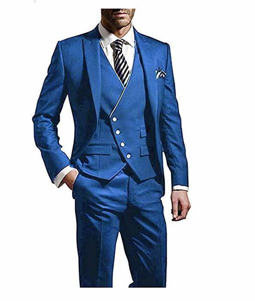 

men's suits & blazers custom made groomsmen blue groom tuxedos peak lapel men wedding man bridegroom (jacket + pants vest tie) l18, White;black