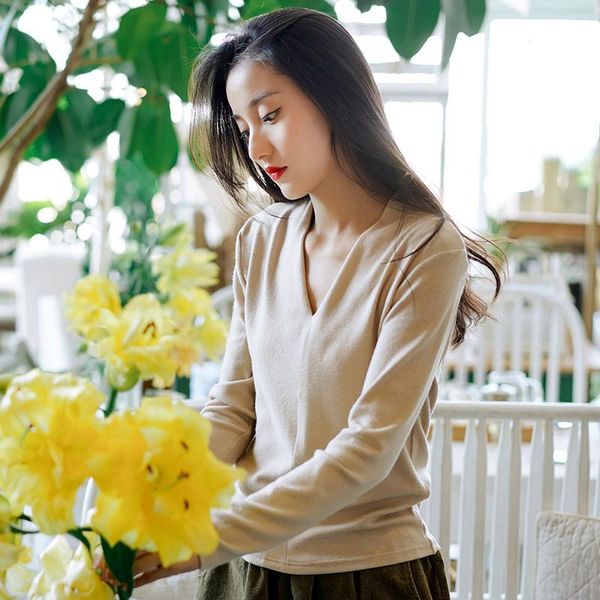 

women's sweaters johnature women pullover slim solid color v-neck long sleeve soft autumn clothes 2021 casual warm, White;black