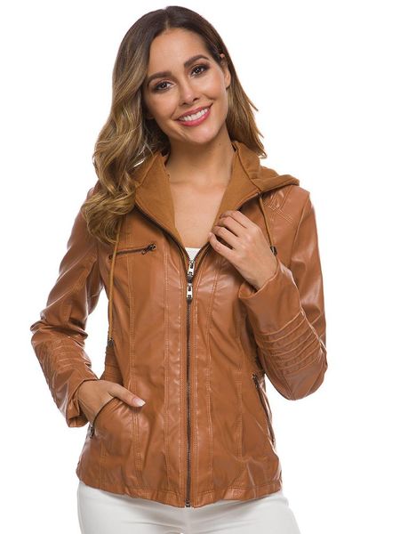 

women's leather & faux long sleeve women jacket pu short motorcycle clothing, Black