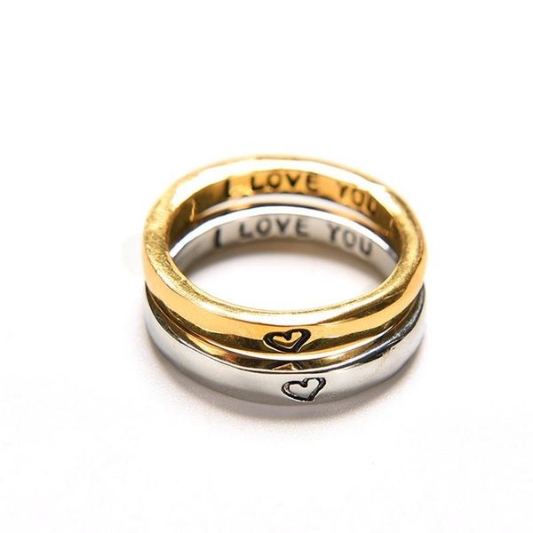 

wedding rings forever love letter heart couple promise never fade stainless steel engagement ring women men, Slivery;golden