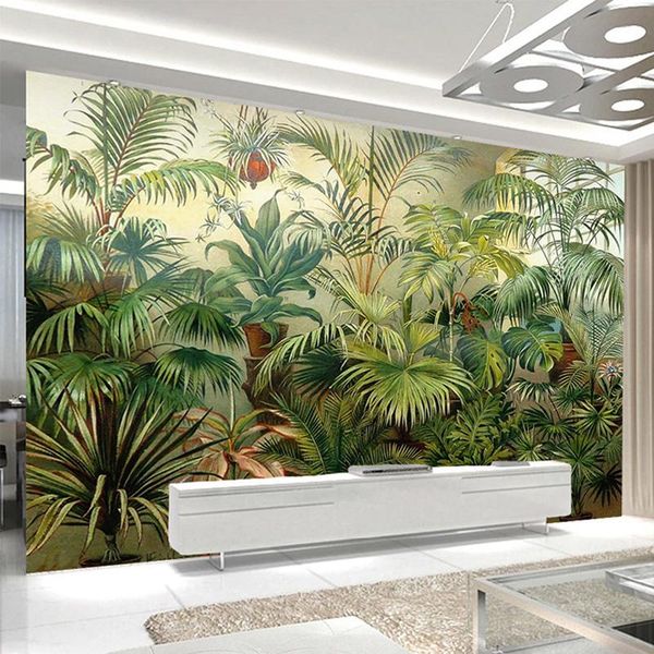 

wallpapers custom po wallpaper retro european style hand-painted coconut tropical rain forest murals living room tv sofa decor