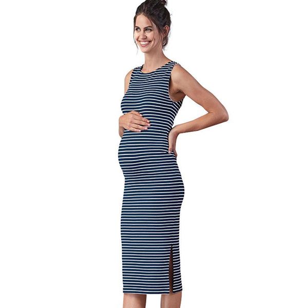 

maternity dresses summer sleeveless vest dress for pregnant women casual blue white striped pregnancy clothes large size s-3xl