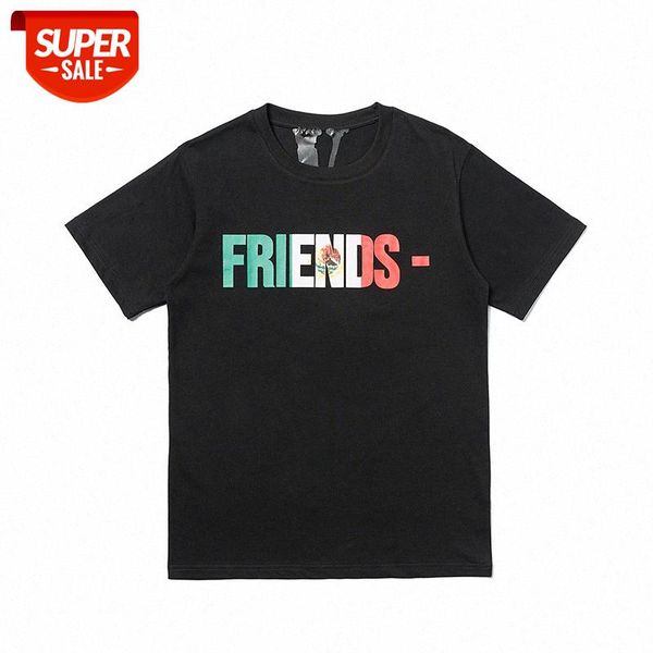 

european and american street fashion brand t-shirt vlon letter printing short-sleeved summer men women couple loose round neck bottomi #dh9x, White;black
