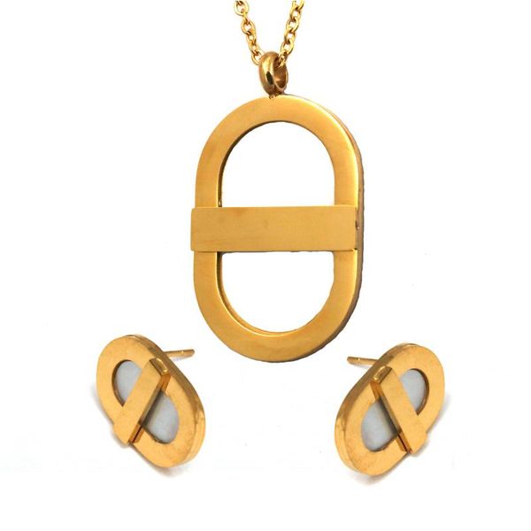 

earrings & necklace stainless steel fashion jewelry sets pendant earring with gold color charm pendants for women, Silver