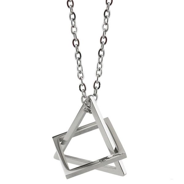 

pendant necklaces fashion men necklace interlocking square triangle male stainless steel modern trendy geometric hip hop jewelry, Silver