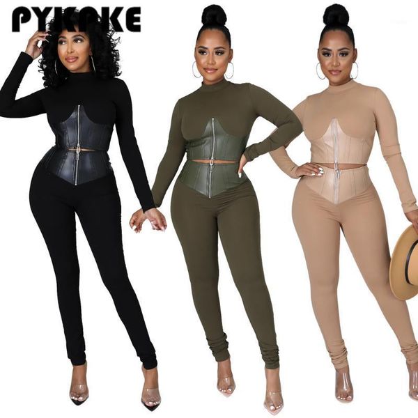 

women's two piece pants women set long sleeve zipper pencil sets for autumn sporting suit, White