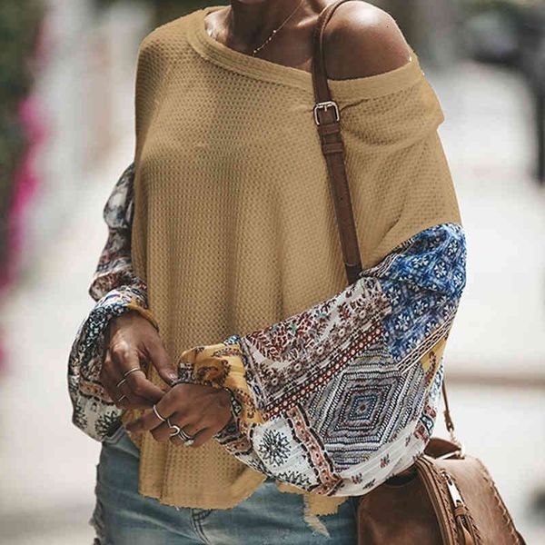 

women's t-shirt patchwork tee shirts women off shoulder color block knitted jumpers batwing long sleeve pullovers ne24, White