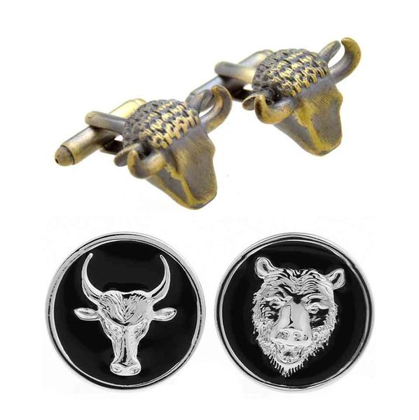 10pairs / lote vintage Bronze Oxhead Tuftlinks Esmalte Bull e Tiger Head Cuff Links Jóias Masculinas Acessório Todo
