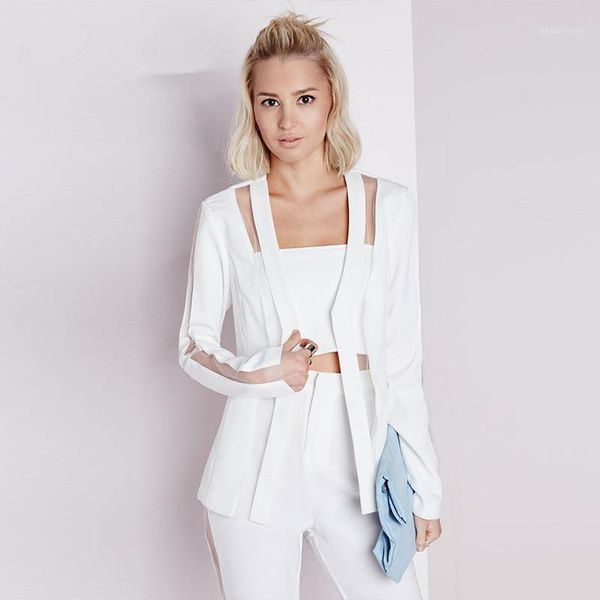 

women's suits & blazers 2021 mesh splicing perspective light cooked temperament waist cultivate oneself two piece suit trousers a07, White;black