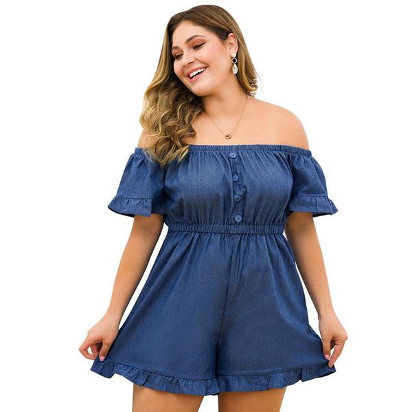 

women's jumpsuits & rompers ruffle off shoulder playsuit summer short sleeve denim clubwear jumpsuit romper female jeans shorts overall, Black;white