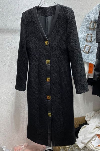 

french autumn and winter clothing new retro middle coat for women, Black;gray