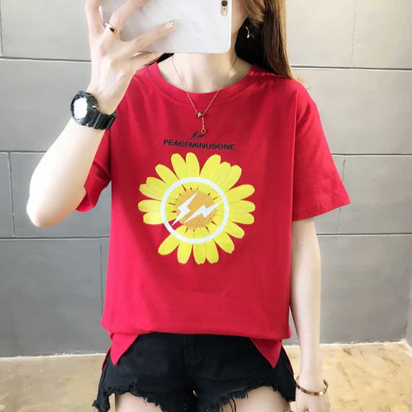 

flower print tshirt summer ops loose shirt women fashion short sleeve female korean clothes ee femme 210615, White
