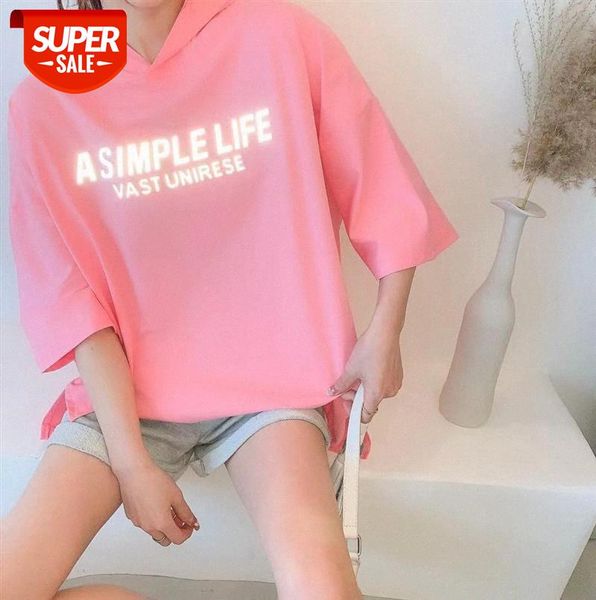 

li zhiqi reflective letter t-shirt women short-sleeved round neck loose white mid-length casual 110471 #wm2z, Black;gray