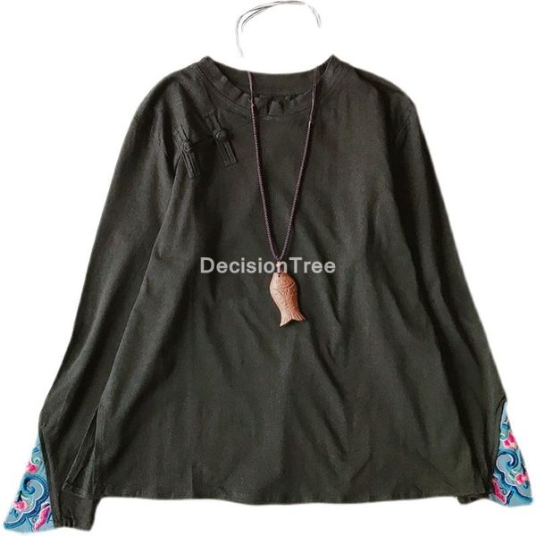 

cotton camisa china mujer chinese style flower print blouse women qipao shirts hanfu linen tang ethnic clothing, Red