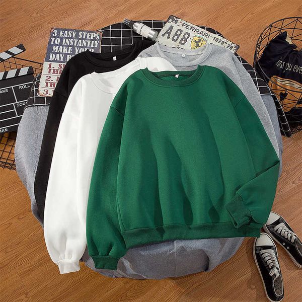 

basic hoodies for women streetwear female spring autumn solid colour hoodie casual crewneck sweatshirt hip hop sudaderas 210927, Black