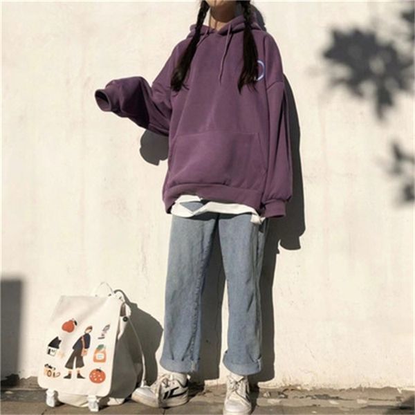 

plush and thickened hooded sweater women's autumn winter 2020 new loose korean lazy purple coat fashion, Black