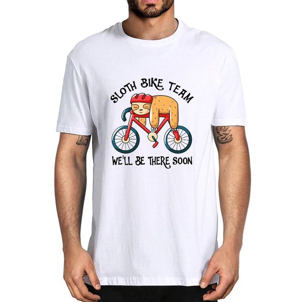 

men's t-shirts bicycle sloth bike team we'll be there soon cycling riding funny summer 100% cotton t-shirt humor streetwear women, White;black