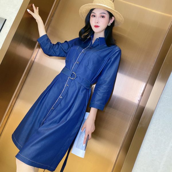 

women's clothing work dresse denim skirt long classic waterproof british high-end english style autumn winter solid color casual s02, White;black