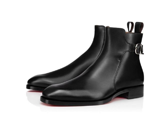 

luxury designer men ankle boots comfortable red sole kicko flat for mens suede fashion calfskin rubber lug sole party dress retro boot, Black