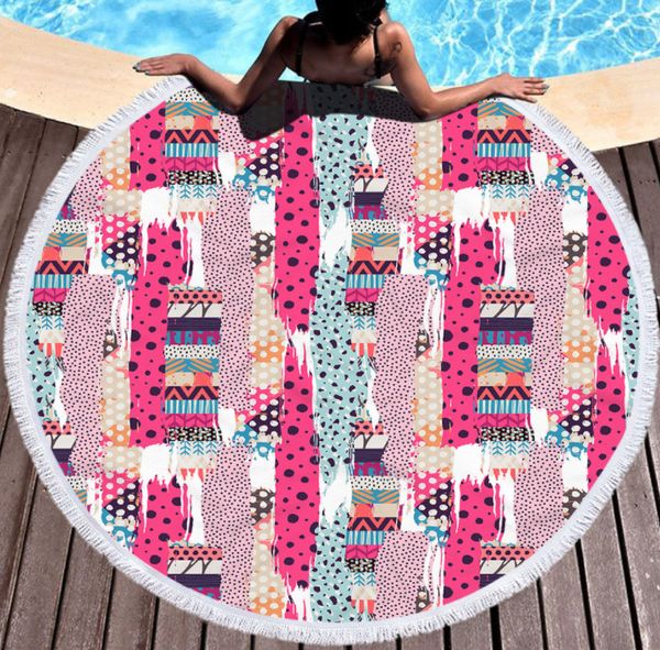 Последний 150см круглый напечатанный пляжный полотенце, геометрический стиль рисунка, микрофибры, мягкие кисточки, поддержка пользовательского логотипа