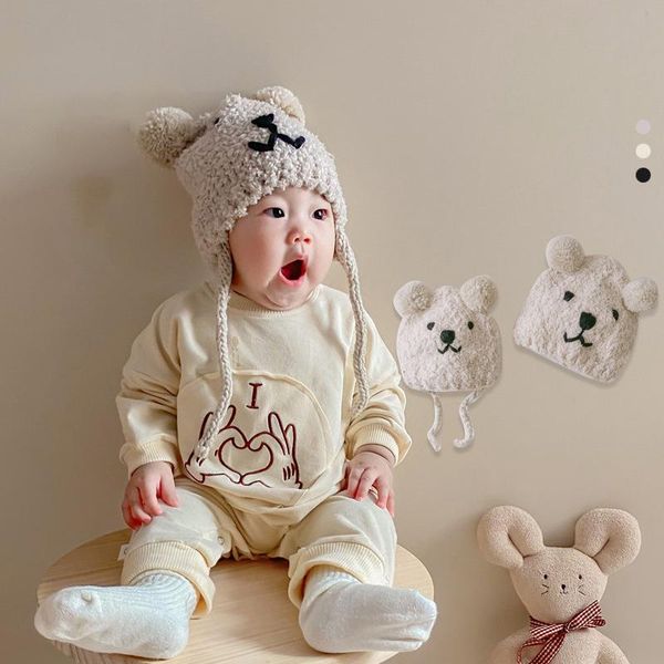 

caps & hats korean knitted cartoon hat for baby boy girls winter warm kids beanie children parent-child born earmuffs cap, Yellow
