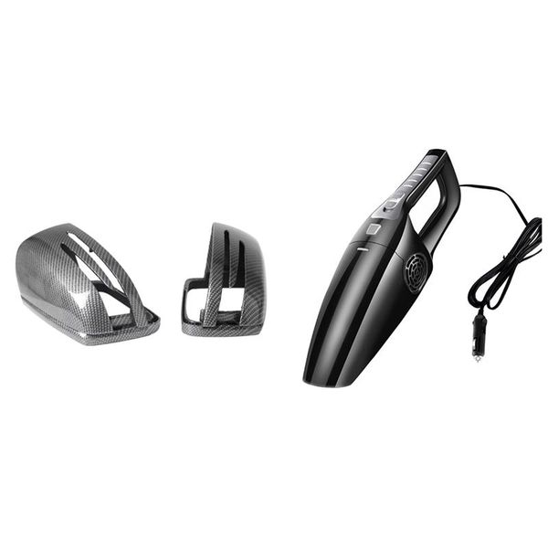 

vacuum cleaners 2 pcs rearview mirror cover carbon fiber & 1 set car cleaner 120w suction portable handheld