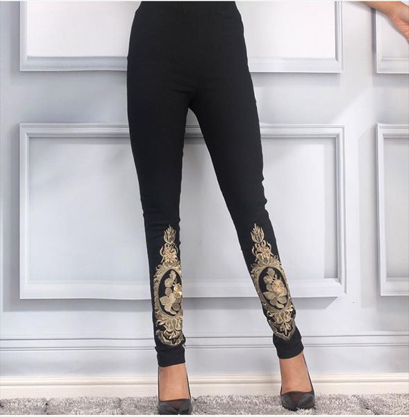 

4xl plus size pants spring womens leggings autumn oversized feminina high waist embroidery black white pencil legging female
