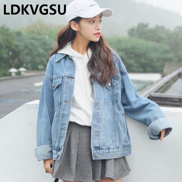 

women's jackets 2021 spring autumn casual denim jacket coat light blue bf wind wild female harajuku jeans overcoat loose large size is3, Black;brown