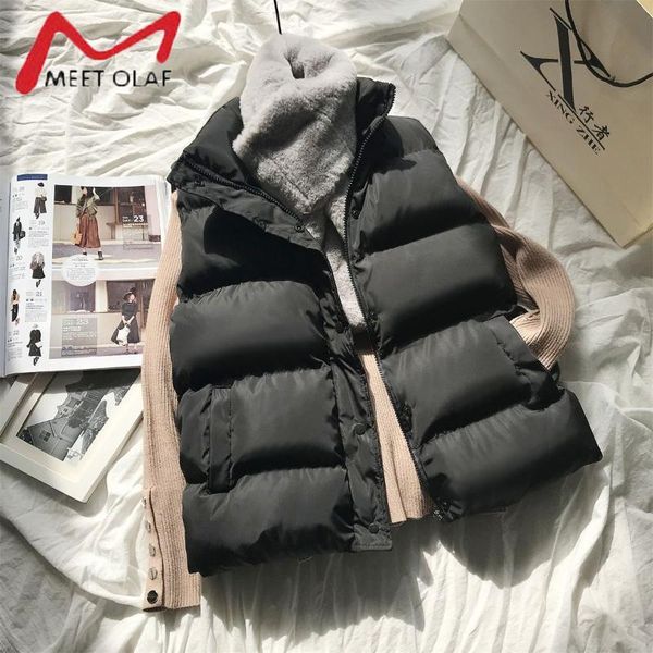 

women's vests autumn winter sleeveless down cotton jacket vest short 2021 korean fashion solid loose casual waistcoat female, Black;white