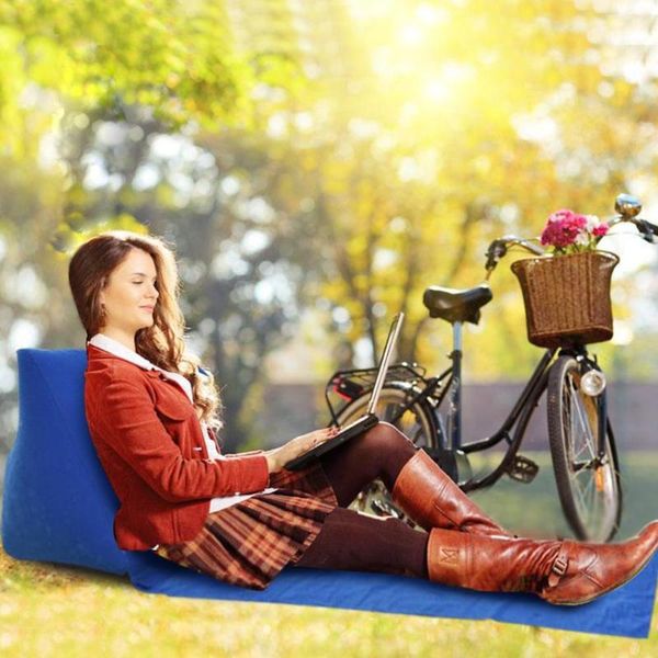 

outdoor pads travel inflatable beach lounger mat with soft triangle cushion pvc flocking portable single camping grass cushions