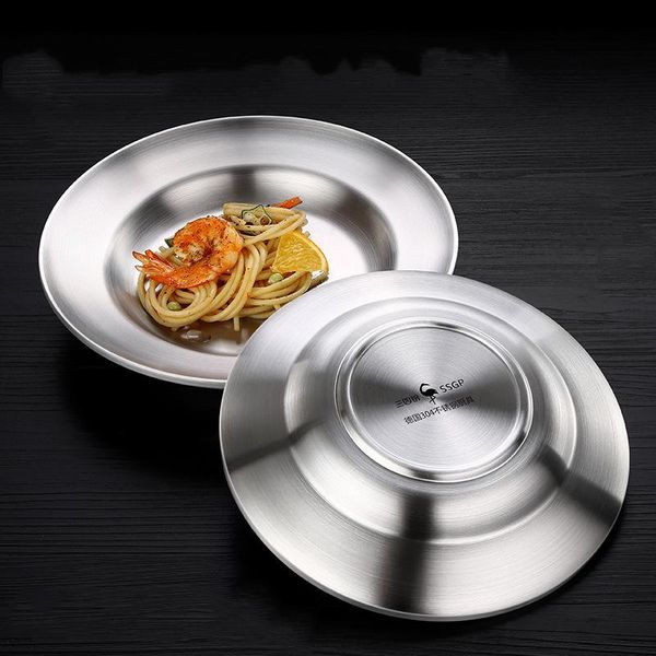 

19/21/23cm 304 stainless steel double layer soup bowl kitchen tableware serving plate dinnerware noodle salad porridge dishware bowls