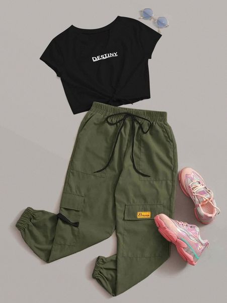 

destiny graphic tee & cargo pants set r3dr#, White