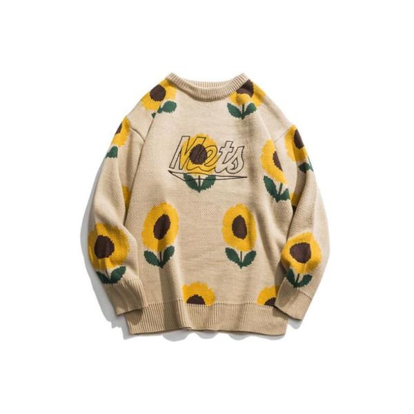 

men's sweaters lovely men sweater 2021 autumn winter lover print sunflower pullover pull homme loose man w07, White;black