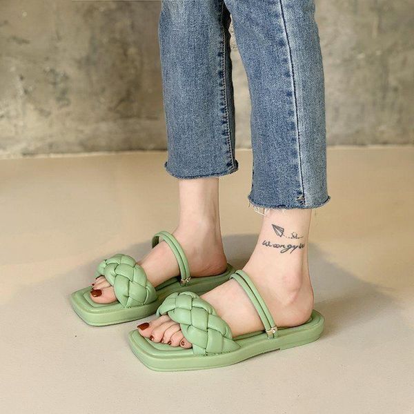 

slippers 2021 fashion flat women weave slides sandal ladies mules outdoor beach lady shoes woman home female flip flops, Black