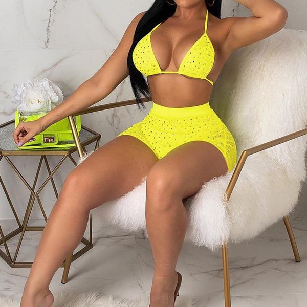 

fashion bling rhinestone bikini set crystal diamond women bathing swimsuit halter push up bandage swimwear beachwear #1g women's, White;black