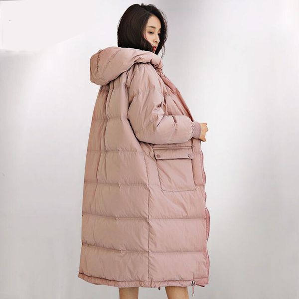 

down 90% white duck jacket women plus size thick warm female down parka hooded long winter coat, Black