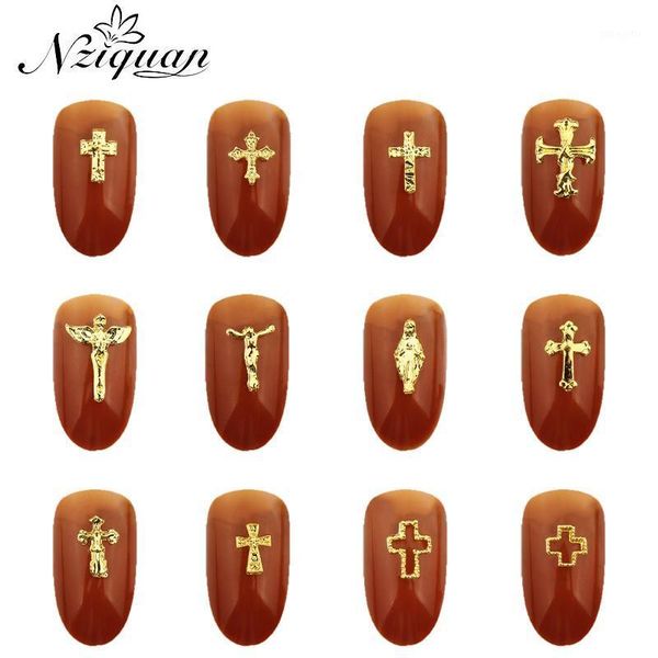 

20pcs charms jesus manicure gold alloy rhinestones cross for nails strass accessoires 3d nail art decorations1, Silver;gold