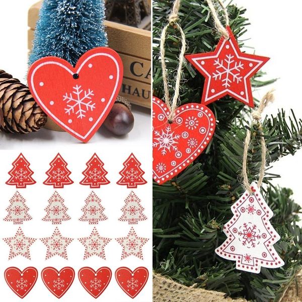

christmas decorations 16pcs mixed diy white&red tree/heart/star wooden ornaments for party xmas tree kids gifts