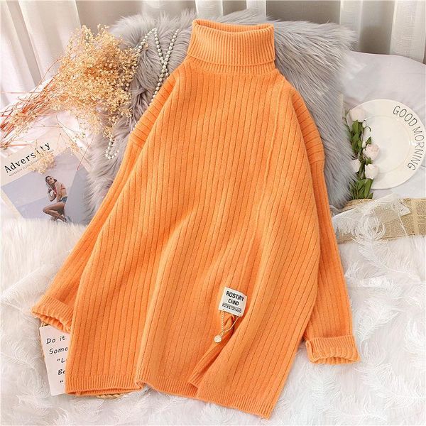 

women's sweaters sweet candy colors turtlenec thicken sweater autumn winter women lazy style loose pullover knitting warm 0500, White;black