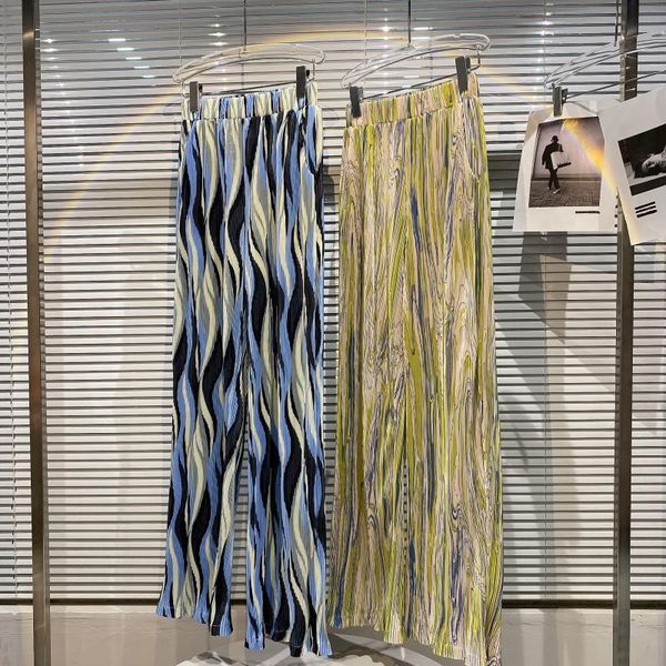 

summer women wide leg pants wave gradient pleated elastic waist air drop casual women's & capris, Black;white