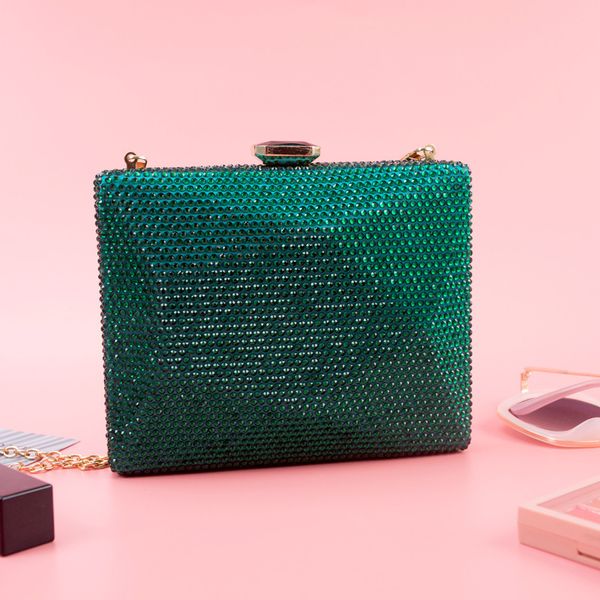 

green clutch evening bag for women fashion gold chain crossbody bags luxury femme crystal party purse bag pochette femme zd1453