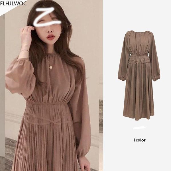 

casual dresses chic korea dress autumn spring basic wear slim waist a line temperament lady womens solid peplum vintage, Black;gray