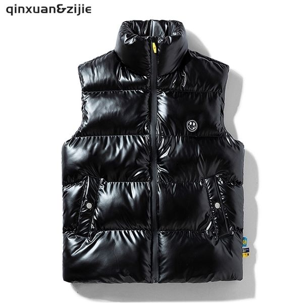 

casual mens jacket sleeveless vest thermal soft vests casual down coats male cotton winter men's vest men thicken waistcoat 8xl 211204, Black